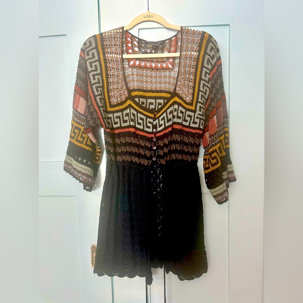 Peruvian Connection crocheted sweater, size L